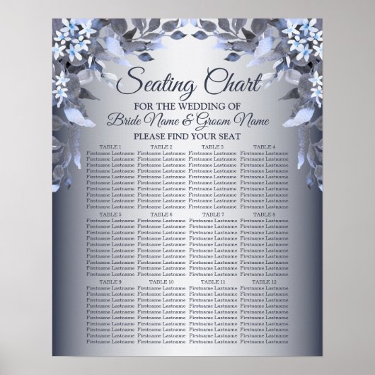 Berichten bij de marine Blue Floral Silver Grey El Poster (Voorkant)
