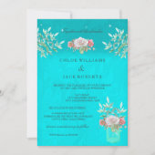 Berichten Blauwgroen Floral Mason Jar Pink White R Kaart (Voorkant)