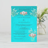 Berichten Blauwgroen Floral Mason Jar Pink White R Kaart (Staand voorkant)