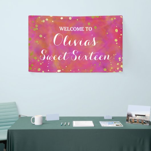 Berichten en gouden Confetti - zestien Spandoek (Beurs)