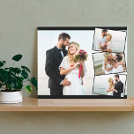 Berichten foto-collage met verticale ZigZag Montag Canvas Afdruk<br><div class="desc">Creëer je eigen unieke trouwfoto van het canvas. Het fotomalplaatje is opstelling klaar voor u om 4 van uw favoriete afbeeldingen toe te voegen die automatisch als één belangrijkste achtergrondfoto in landschapsformaat zullen tonen, met de resterende 3 foto's die in een zigzagmontage worden bedekt. Het ontwerp heeft smalle zwarte fotokaders...</div>