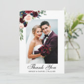 Berichten Foto Waterverf Burgundy Blue Floral Bedankkaart (Staand voorkant)