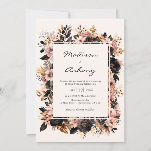 Berichten in zwart-wit en gouden Floral QR-code 2  Kaart (Voorkant)