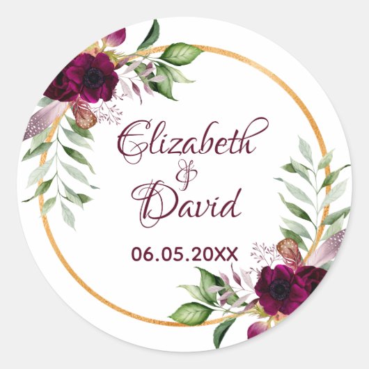 Berichten met een waterkleurige bloem, wit ronde sticker (Voorkant)