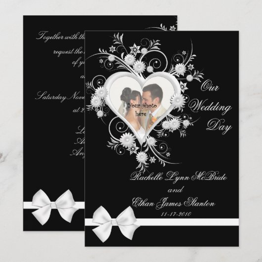 Berichten met een zwart-wit harthuwelijk Foto-uitn Kaart (Voorkant / Achterkant)