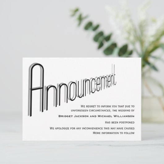 Berichten met uitgestelde bruiloft save the date (Staand voorkant)