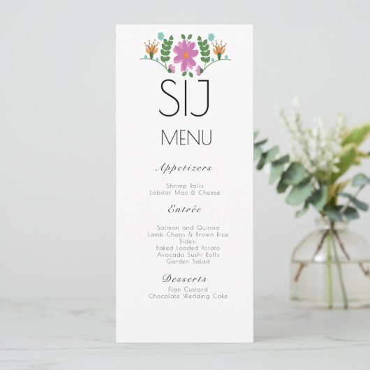 Berichten minimalistisch Floral Logo Wedding Menu (Staand voorkant)