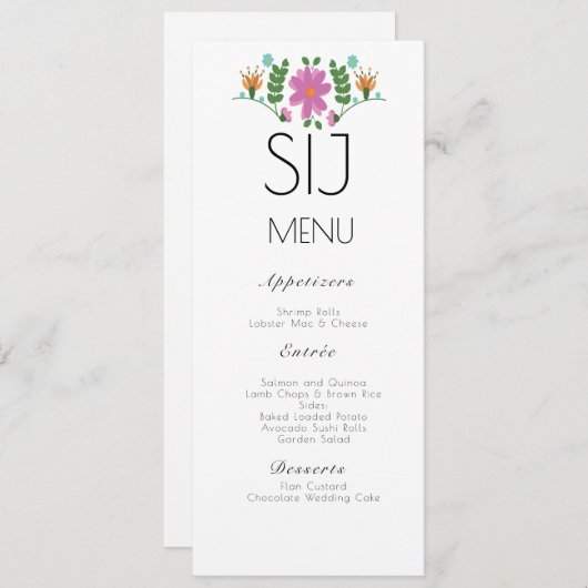 Berichten minimalistisch Floral Logo Wedding Menu (Voorkant / Achterkant)