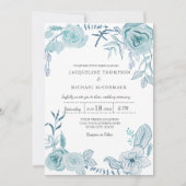 Berichten Moderne Waterverf florage in blauw Kaart (Voorkant)