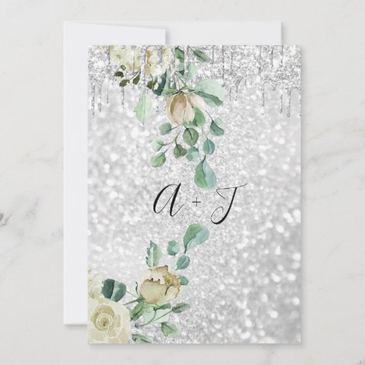 Berichten monogram druif Florals Mint Glitter Silv Kaart (Achterkant)