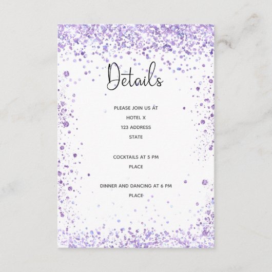 Berichten ontvangen details violet lavender glitte informatiekaartje (Voorkant)