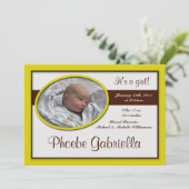 Berichten over bruine stripe gele geboorte aankondiging (Staand voorkant)