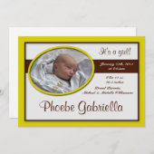 Berichten over bruine stripe gele geboorte aankondiging (Voorkant / Achterkant)