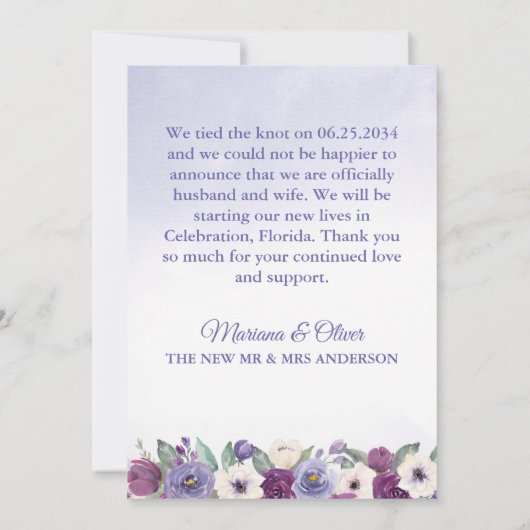 Berichten over het huwelijk Periwinkle Fuchsia Flo Kaart (Achterkant)