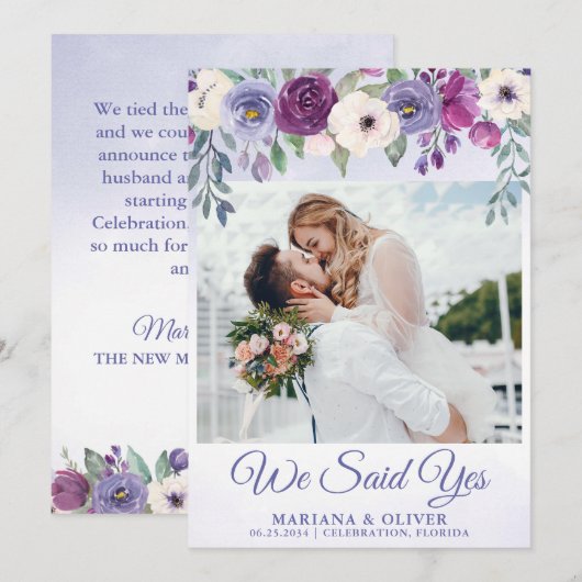 Berichten over het huwelijk Periwinkle Fuchsia Flo Kaart (Voorkant / Achterkant)