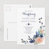 Berichten over het huwelijk tussen marineblauw kor briefkaart (Voorkant / Achterkant)