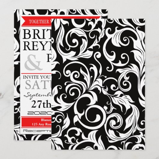 Berichten over het zwarte witte en rode Damask-huw Kaart (Voorkant / Achterkant)