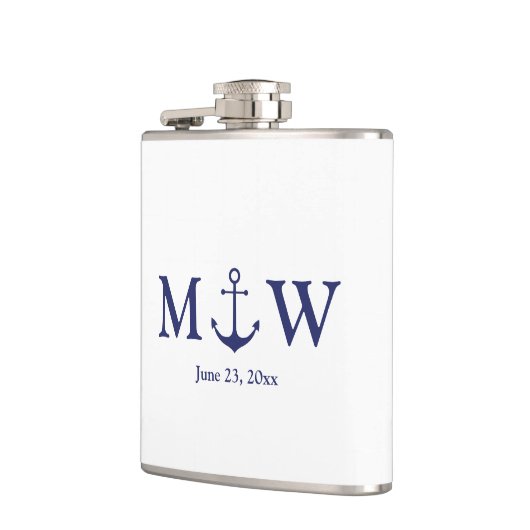 Berichten over zeemansblauw marinemonogram heupfles (Links)