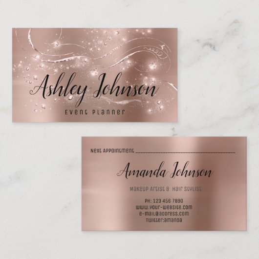Berichten rond de wedstrijd Roze Rose Gold Spark Visitekaartje (Voorkant / Achterkant)