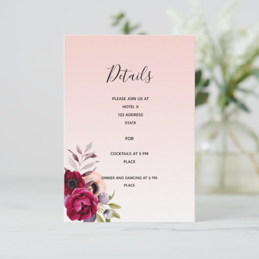 Berichten roos goudschotweddreceptie informatiekaartje (Staand voorkant)