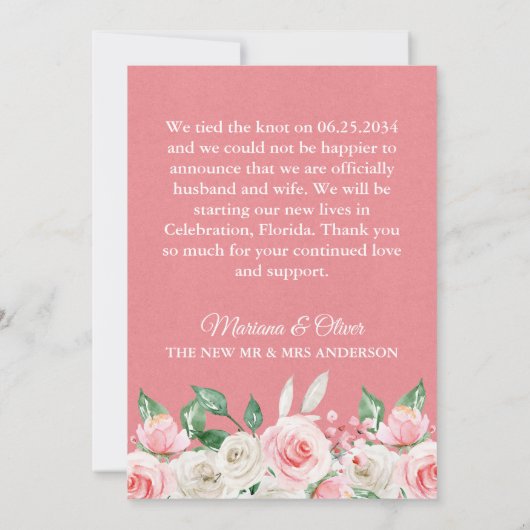 Berichten Roze Peach White Floral Kaart (Achterkant)