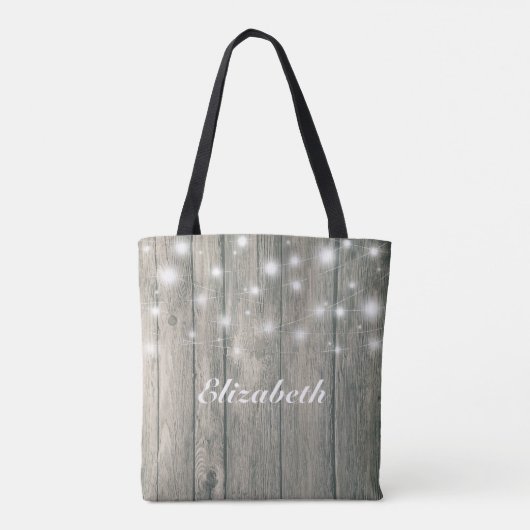 Berichten Rustic Wood Mason Jar String Lights Tote Bag (Achterkant)