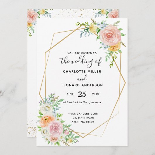 Berichten uitnodiging florale schemering roze en g (Voorkant / Achterkant)