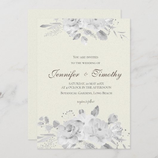 Berichten Uitnodiging zwarte en witte roos (Voorkant / Achterkant)