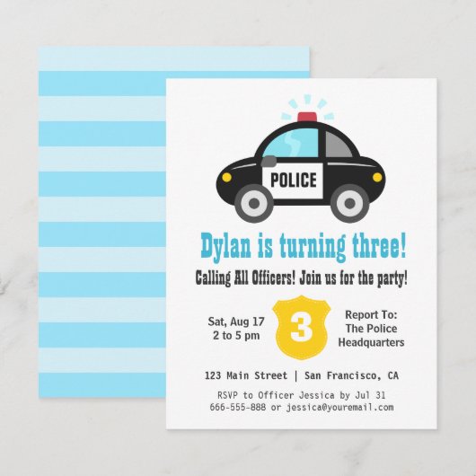 Berichten van de Birthday Partij van de politie Kaart (Voorkant / Achterkant)