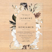 Berichten van zwarte en witte Floral Acryl Uitnodigingen (Voorkant)