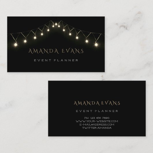 Berichten voor bruiloft Planner Sparkly Black Whit Visitekaartje (Voorkant / Achterkant)