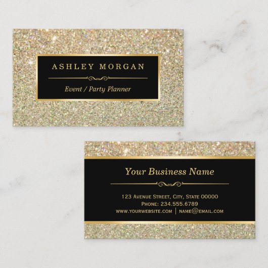 Berichten voor bruiloft - Sassy Beauty Gold Glitte Visitekaartje (Voorkant / Achterkant)