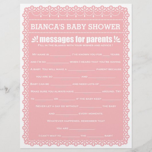 Berichten voor het Baby shower Pink Papel Picado v (Voorkant)