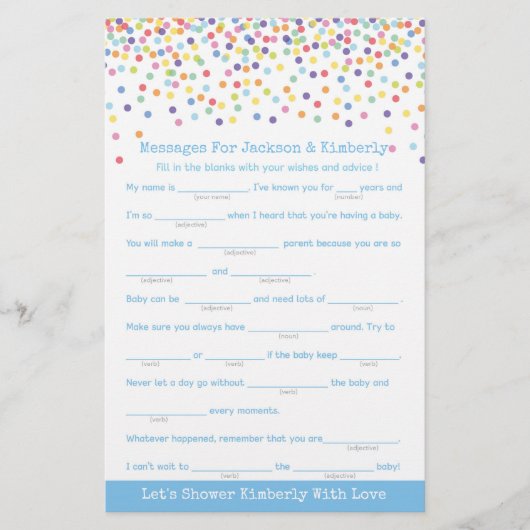 Berichten voor ouders die Confetti Baby shower moe Flyer (Voorkant)