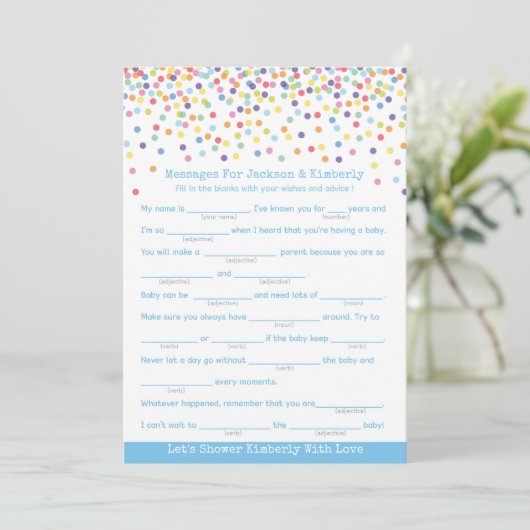 Berichten voor ouders die Confetti Baby shower moe Kaart (Staand voorkant)