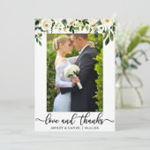 Berichten Waterverf Green White Floral Foto Bedankkaart (Staand voorkant)