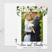 Berichten Waterverf Green White Floral Foto Bedankkaart (Voorkant / Achterkant)