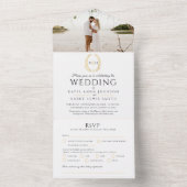 Berichten zwarte gouden witte ovaal monogram foto  all in one uitnodiging (Binnen)