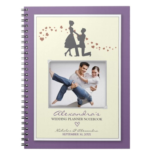 Berichtenbord voor het huwelijk (paars) notitieboek (Voorkant)