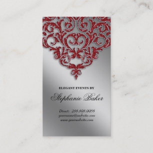 Berichtenevenspanner Damask Red Sparkle Silver Visitekaartje