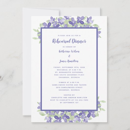 Berichtenrepeater Dinner Elegant Periwinkle Floral Kaart (Voorkant)