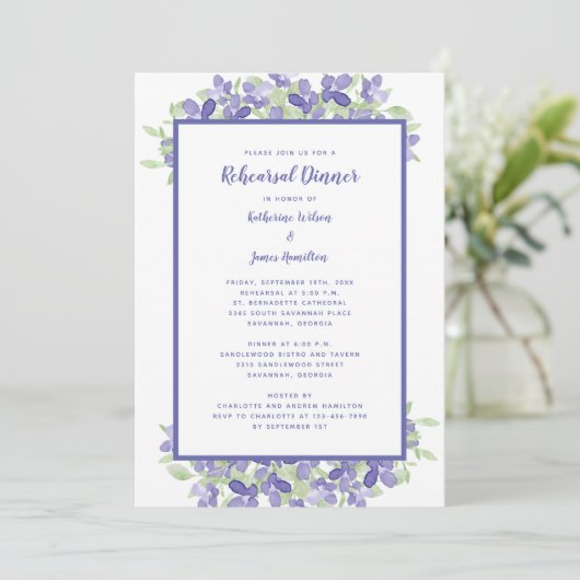 Berichtenrepeater Dinner Elegant Periwinkle Floral Kaart (Staand voorkant)