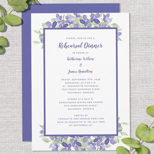 Berichtenrepeater Dinner Elegant Periwinkle Floral Kaart