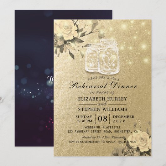 Berichtenrepetitie Inwendige Floral Mason Jar Ligh Kaart (Voorkant / Achterkant)