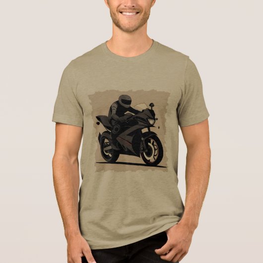 Berijder op een slanke zwarte motorfiets Tri-Blend shirt (Voorkant)