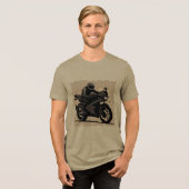 Berijder op een slanke zwarte motorfiets Tri-Blend shirt (Voorkant volledig)