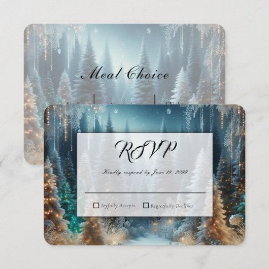 Berijpte dennen in winterglans bruiloft RSVP kaartje (Voorkant / Achterkant)