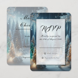Berijpte dennen in winterglans bruiloft RSVP kaartje