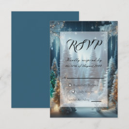 Berijpte dennen in winterglans bruiloft RSVP kaartje