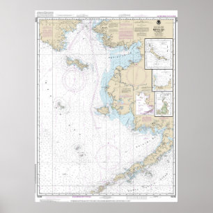 Bering Zee Oostelijk deel Alaska Nautische kaart Poster
